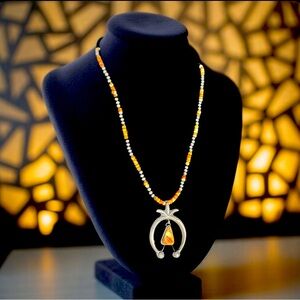 MC Martha Cayatineto Signed Navajo Orange Oyster Sterling Squash Necklace
